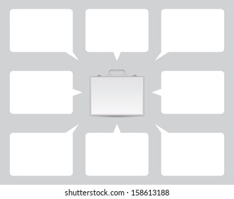 Silver metal briefcase and bubble speech. Business background. Vector eps10.