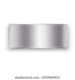 Silver metal button icon. Horizontal orientation. Reflective shiny surface. Vector graphic.