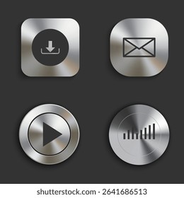 Silver metal button icon shiny on gray background for decoration