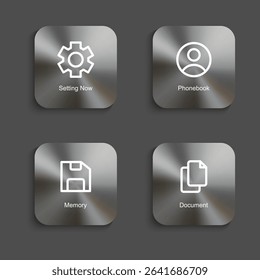 Silver metal button icon shiny on gray background for decoration