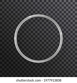 Silver metal circle frame isolated on transparent background. Vector illustration. 3d round label, modern badge, metallic abstract logo element, outline sign border