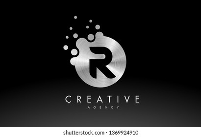 Silver Metal Dots Letter R Logo. R Letter Design Vector with Dots.