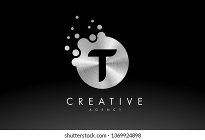 Silver Metal Dots Letter T Logo. T Letter Design Vector with Dots.