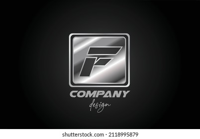 silver metal F alphabet letter logo icon with square design. Creative template for company and business 