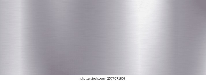 Silver metal foil background. Grey metallic gradient texture. Wide shiny titan or aluminum sheet for label, plate, sign, tag, print. Stainless steel textured material surface. Vector chrome backdrop