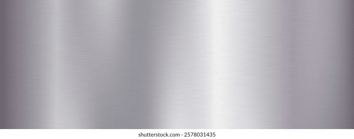 Silver metal foil background. Grey metallic gradient texture. Polished shiny titan or aluminum sheet for label, plate, sign, tag. Stainless steel textured material surface. Vector chrome backdrop