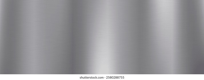 Silver metal foil texture. Grey metallic gradient background. Polished shiny titan or aluminum sheet for label, plate, sign, tag. Stainless steel textured material surface. Vector chrome backdrop