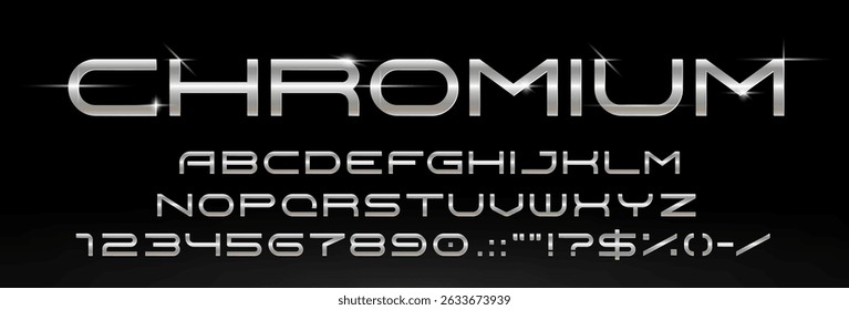 Silver metal font, 3d futuristic typeface, digital tech type, future bold alphabet letters and numbers set. Vector typography chrome steel, iron or silver english alphabet font with metal shine effect