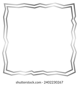Silver metal frame isolated on white. Vector curved frame for photo, picture and text. Square frame