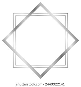 Silver metal frame isolated on white. Vector frame for photo. Frame for text, certificate, pictures, diploma. Luxury, gold, wedding, celebration	