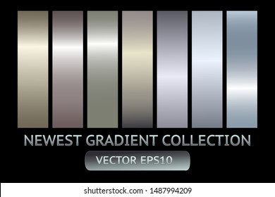 Silver metal gradient chrome scratched texture vector icon foil background set for banner, ribbon, label. Shine gray design collection. Elegant light effect seamless pattern template