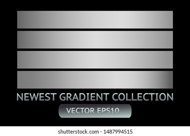 Silver metal gradient chrome scratched texture vector icon foil background set for banner, ribbon, label. Shine gray design collection. Elegant light effect seamless pattern template
