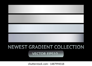 Silver metal gradient chrome scratched texture vector icon foil background set for banner, ribbon, label. Shine gray design collection. Elegant light effect seamless pattern template