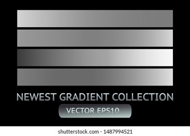 Silver metal gradient chrome scratched texture vector icon foil background set for banner, ribbon, label. Shine gray design collection. Elegant light effect seamless pattern template