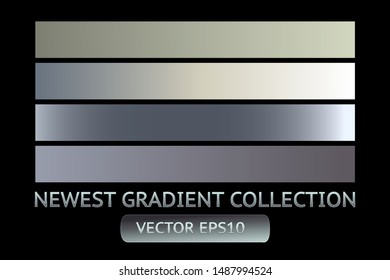 Silver metal gradient chrome scratched texture vector icon foil background set for banner, ribbon, label. Shine gray design collection. Elegant light effect seamless pattern template