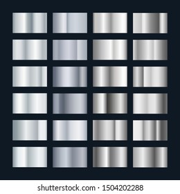 Silver Metal Gradient. Collection of Chrome Pattern. Realistic Shine Metallic Template. Vector