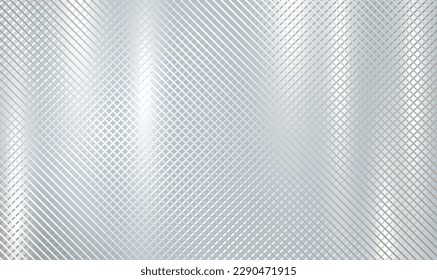 Silver metal grid pattern for background design. Chrome braided diagonal grill. Metallic gradient simple iron square perforated for background. Metal net pattern. Protective grating surface. Vector.