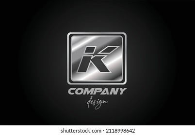 silver metal K alphabet letter logo icon with square design. Creative template for company and business 