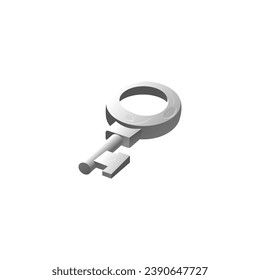 Silver metal key icon, 3d realistic vector illustration isolated on white background. Lock key symbol for game resources and puzzle elements symbolizing unlocking.