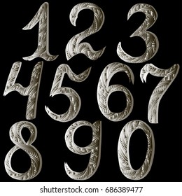 Silver metal numbers. Isolated on background. Vector.