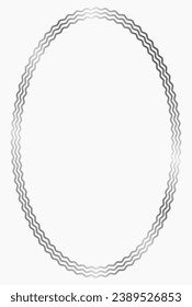 Marco ovalado de metal plateado aislado en blanco. Marco vectorial para la foto. Marco para texto, certificado, imágenes, diploma. Marco ondulado. Oro, lujo	