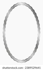 Silver metal oval frame isolated on white. Vector frame for photo. Frame for text, certificate, pictures, diploma. Wavy frame. Gold, luxury	