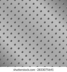 Silver metal panel background with repeating screw pattern, brushed steel texture and industrial technological design for construction, hardware, engineering and modern graphics