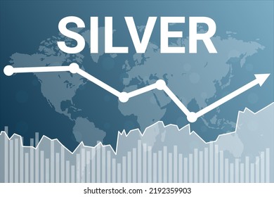 Silver metal price on stock market graph on blue finance background