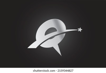 silver metal Q alphabet letter logo icon with star. Creative design for company or business