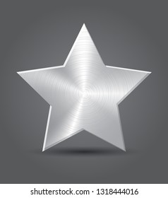 Silver Metal Star Icon. 3d Metalic Platinum Medal White Background