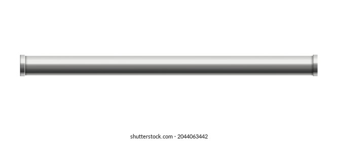 Silver metal straight pipe in realistic style vector illustration isolated on white background. Stainless steel pipe for sewerage, water supply systems, gas or oil pipeline.