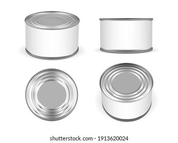 Silver Metal Tin Can Isolated On White Background Mock Up Vector 