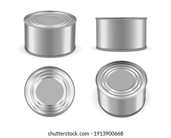 Silver Metal Tin Can Isolated On White Background Mock Up Vector 