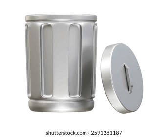  Silver Metal Trash Can icon 3d. Trash bin recycle bin icon 3d render illustration