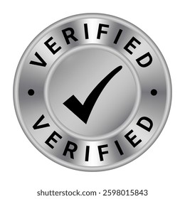 Silver Metal Verified isolated stamp, sticker, medal with Tick icon vector illustration