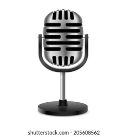 The silver metal vintage retro isolated microphone.