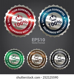 silver metallic 100% satisfaction guarantee sticker, sign, badge, icon, label, vector format