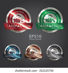 silver metallic 100% satisfaction guarantee medal, sticker, sign, badge, icon, label, vector format