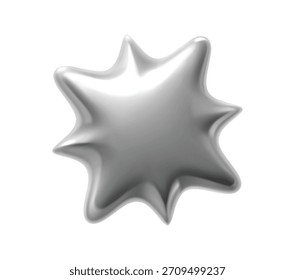 Silver metallic 3d inflated star realistic figure. Chrome metallic inflated star balloon realistic shape, shiny metal 3d isolated vector form. Glossy gradient spark render figure or silver element