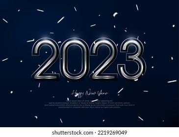 Silver metallic 3d modern new year, 2023 happy new year elegant banner poster