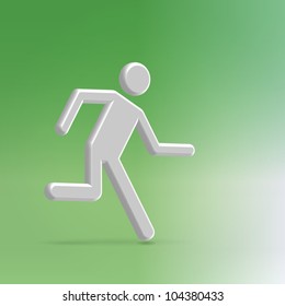 Silver metallic abstract man icon running to light exit  illustration concept
