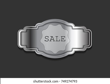 Silver metallic abstract vintage frame. Vector background