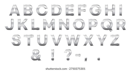 Silver Metallic Alphabet Set 3D Chrome Letters A–Z Punctuation Vector