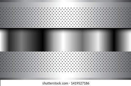 Silver metallic background, 3D with dotted pattern, vector illustration.