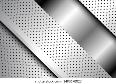 Silver metallic background, 3D with dotted pattern, vector illustration.