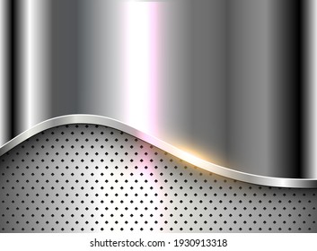 Silver metallic background, polished steel texture vector design, shiny chrome metal illustration.