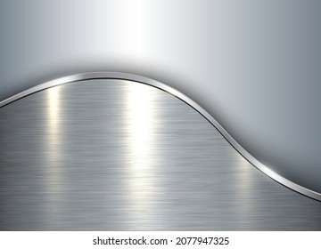 Silver metallic background, sheet metal texture vector illustration. Brushed metal with waves pattern design.