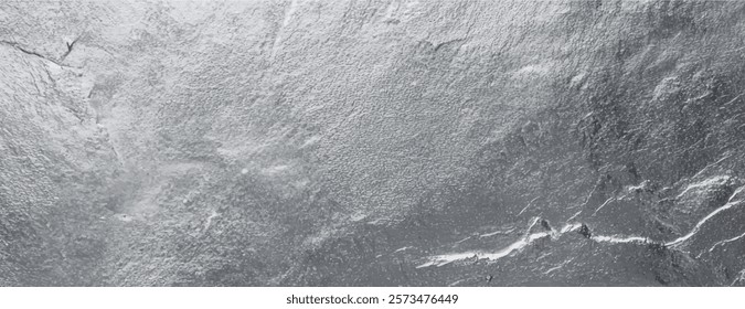 Silver metallic background with a textured, rough surface. The background has a shiny, silver appearance with a rugged texture. Textured stone background vector. Gray background.