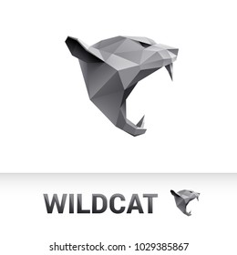 Silver Metallic Cat Head. Polygon Style Animal Logo on a White Background