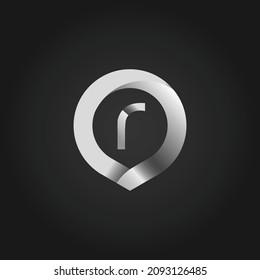 Silver Metallic Circle Letter R Logo Design. 3D Letter R Circle Logo Template.